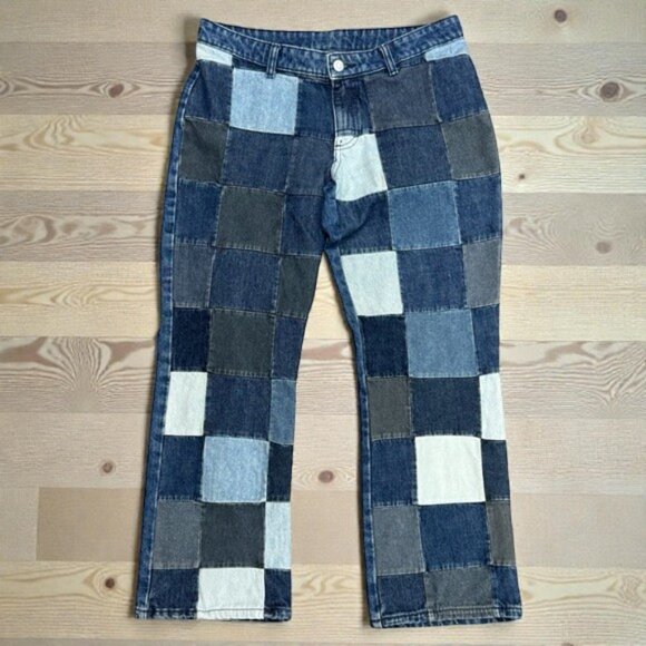 Vintage Y2K Clockhouse Grunge Hippie Patchwork Low Rise Denim Blue Jeans EUR 42 - Picture 1 of 13